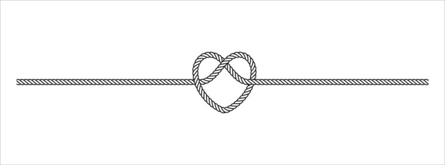 Heart shape rope tie vector illustration. Rope lace line vector. Pretty rope knot form. - obrazy, fototapety, plakaty