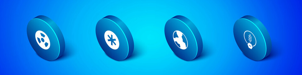 Set Isometric Radioactive, Worldwide, Gluten free grain and Medical symbol of the Emergency icon. Vector