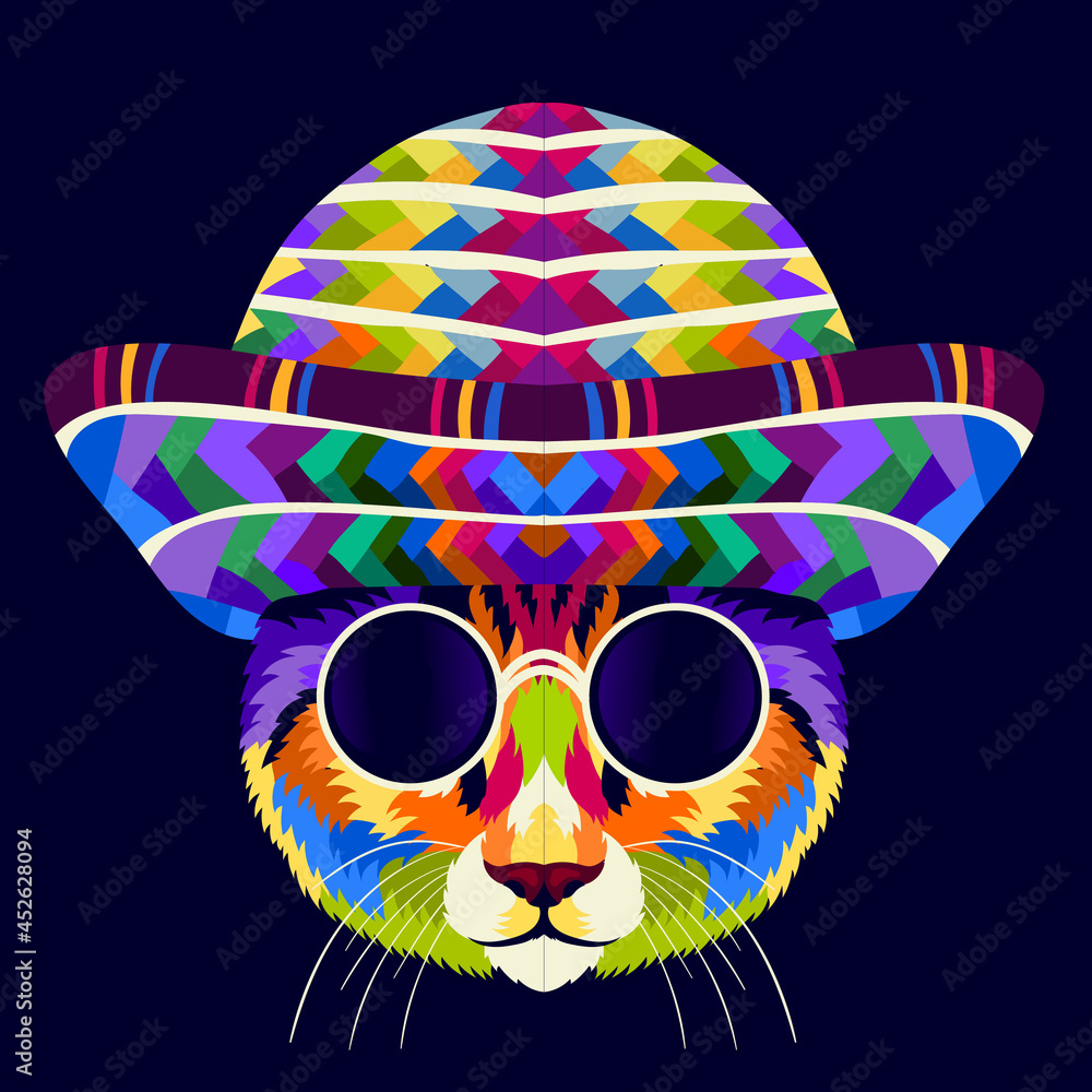 Wall mural illustration colorful cat with pop art style