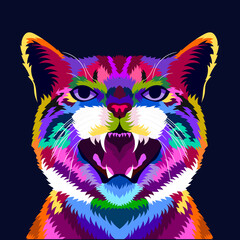 illustration colorful cat with pop art style