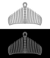 シードパールと大きなペアシェイプダイヤモンドのティアラ　手描きの線画イラスト_023
