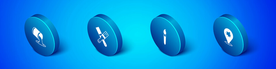 Set Isometric Paint bucket, brush, spray and icon. Vector