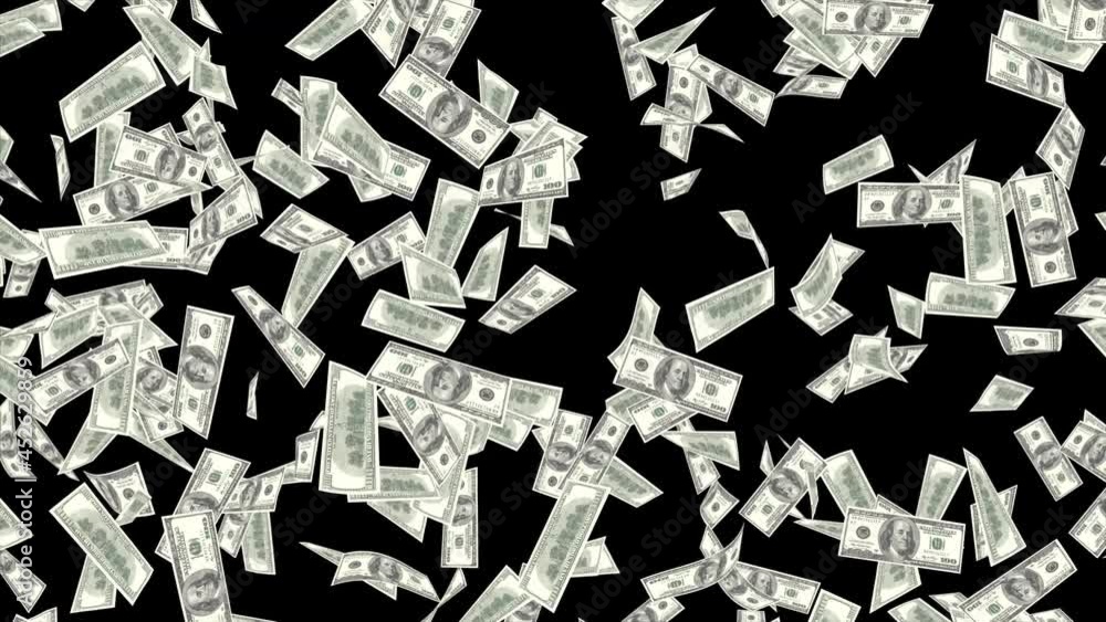 Aufkleber one hundred dollar bills falling through air. seamlessly loop animation. dollar explosion animation 