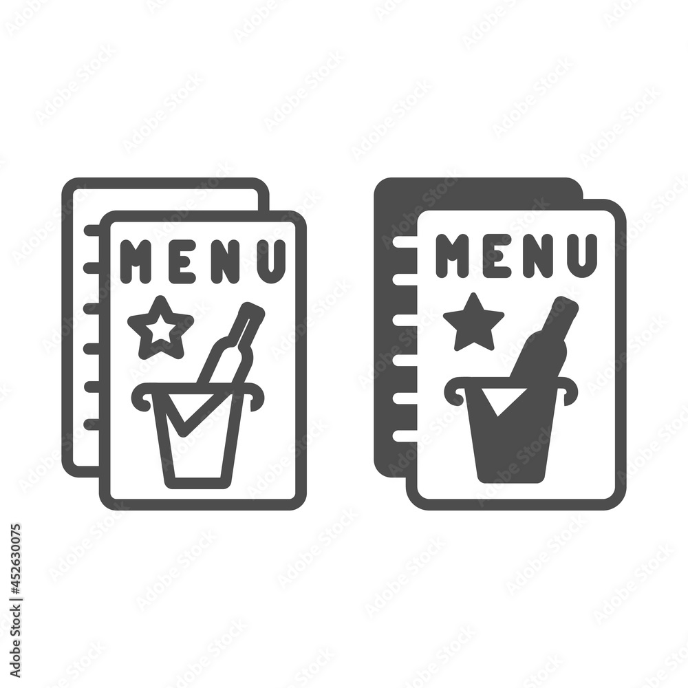 Poster bar, cocktail menu with star and bottle in ice bucket line and solid icon, bar concept, drinks vecto