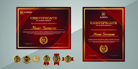 Elegant red and gold modern certificate template