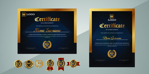 Elegant blue and gold modern certificate template
