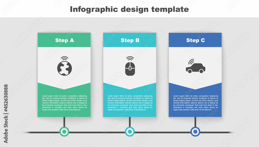 Poster set global technology, wireless computer mouse and smart car system. business infographic template. 