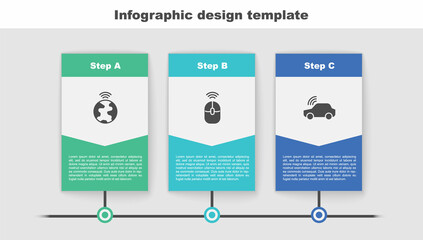 Set Global technology, Wireless computer mouse and Smart car system. Business infographic template. Vector