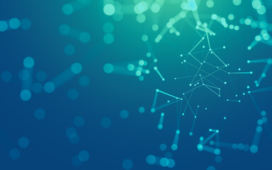 Abstract background. Molecules technology with polygonal shapes, connecting dots and lines. Connection structure. Big data visualization.