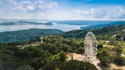 Beautiful aerial view of Taal caldera and Picnic grove in Tagaytay. Popular tourist spot in the...
