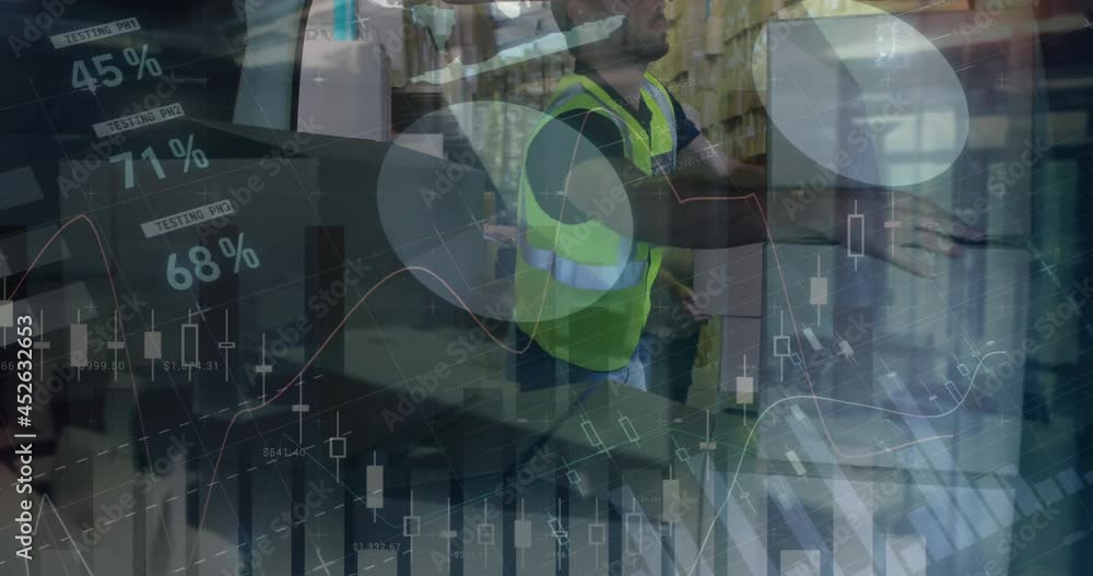 Poster animation of data processing over man packing boxes into car