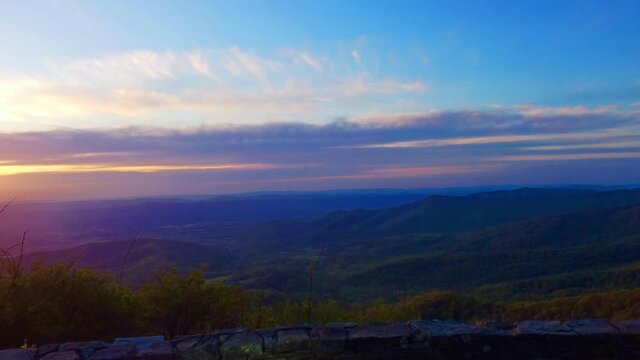 Magical flight aerial drone cinematic footage of overlook Shenandoah River Blue ridge Mountains Virginia