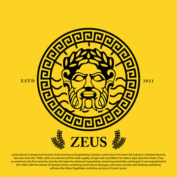 Zeus logo design. Zeus head on circle ornament with wave and sunbeam background for stamp, emblem, logo and others