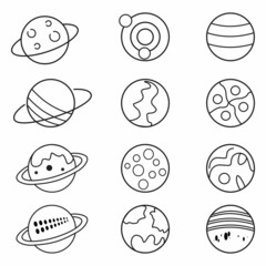 Simple set of planet icons in trendy line style. Modern vector symbols, isolated on a white background. Linear pictogram pack. Line icons collection for web apps and mobile concept.