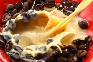 Combination of coffee beans and milk