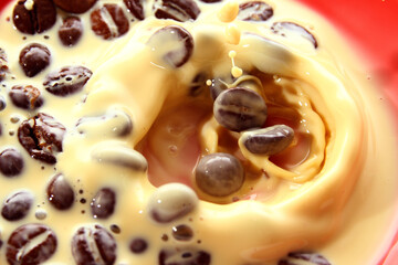 Combination of coffee beans and milk