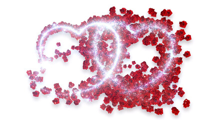 Heart Rose Glitter Sparkling Particles Love Fireworks 3D illustration.