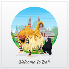 Welcome to Bali greeting card with Balinese barong dance