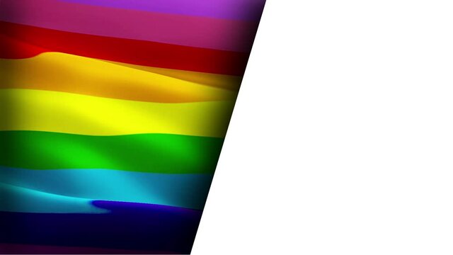 Rainbow pride flag half white background. Rainbow Gay America lesbian USA lgbtq flag video waving in wind. Philadelphia LGBT Pride flag background. Rainbow Flag Looping 1080p Full HD.Rainbow color 