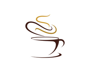 Coffee cup with steam and vapor on top logo