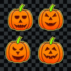 Pumpkin halloween set illustration vector with cartoon style. orange pumpkins bundle use for halloween poster, banner, flyer, web, website, site