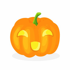 Halloween pumpkin with candle inside. Happy face Halloween pumpkin isolated on white background.