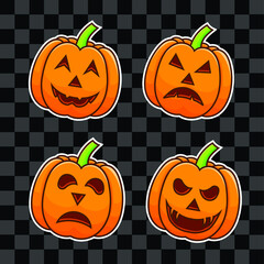 Pumpkin halloween set illustration vector with cartoon style. orange pumpkins bundle use for halloween poster, banner, flyer, web, website, site