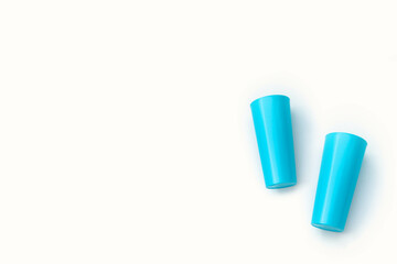 Blue plastic cup isolated on white background