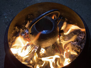 teapot on fireplace