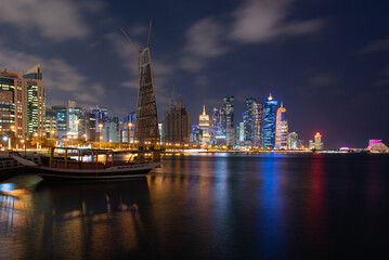 Doha city at night, Qatar, Middle East