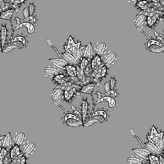 seamless pattern with white floral doodles elements