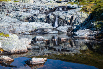 Fototapeta na wymiar photos of norwegian watercourses down the mountain and waterfalls