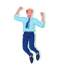 Businessman worker happy jumping celebrate realistic vector illustration.
