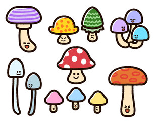 かわいいカラフルなキノコキャラクターセット