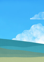 Fototapeta premium Meadow green grass and sky illustration background for decoration on natural of countryside concept.