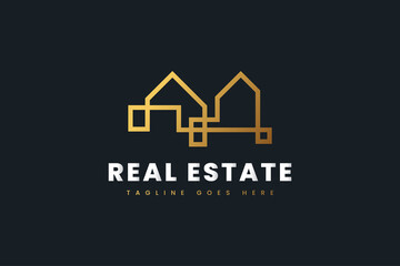 Abstract Luxury Gold Real Estate Logo Design Template. Construction, Architecture or Building Logo Design Template