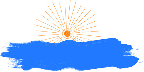 Ocean, sun and Blue Abstract Waves . Sunset Logo Element. Surfing Icon . Brush Stroke . Vector Illustration. 