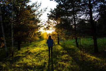 silhouette of a person walking in the woods