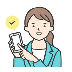 携帯の説明をするビジネスウーマン