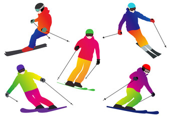 Illustration set of skier (white background, vector, cut out)