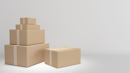 Bulk parcel boxes on a white background,parcel delivery,3d rendering