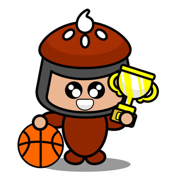 vector cartoon character doodle cake pie cute mascot costume win basketball