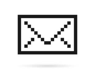 Vector blak pixel symbol mailing envelope. Isolated on black background.