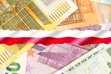 Flagge von Polen und Euro Geldscheine