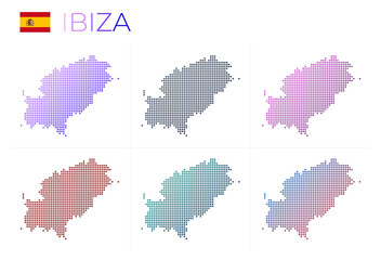 Ibiza dotted map set. Map of Ibiza in dotted style. Borders of the island filled with beautiful smooth gradient circles. Attractive vector illustration.