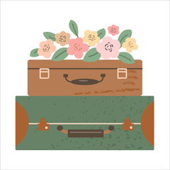 Fototapeta premium Vintage suitcase with summer flowers decoration