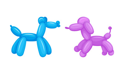 Cute poodle dog animals made from inflatable balloons set cartoon vector illustration