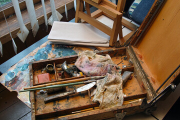 messy artist  workspace