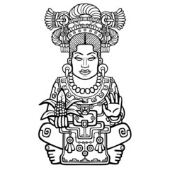 Animation portrait of the pagan goddess  based on motives of art Native American Indian. Monochrome linear drawing isolated on a white background. Vector illustration.