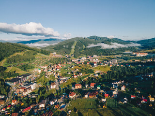 Fototapeta premium panoramic view of bukovel in Ukrainian carpathian mountains
